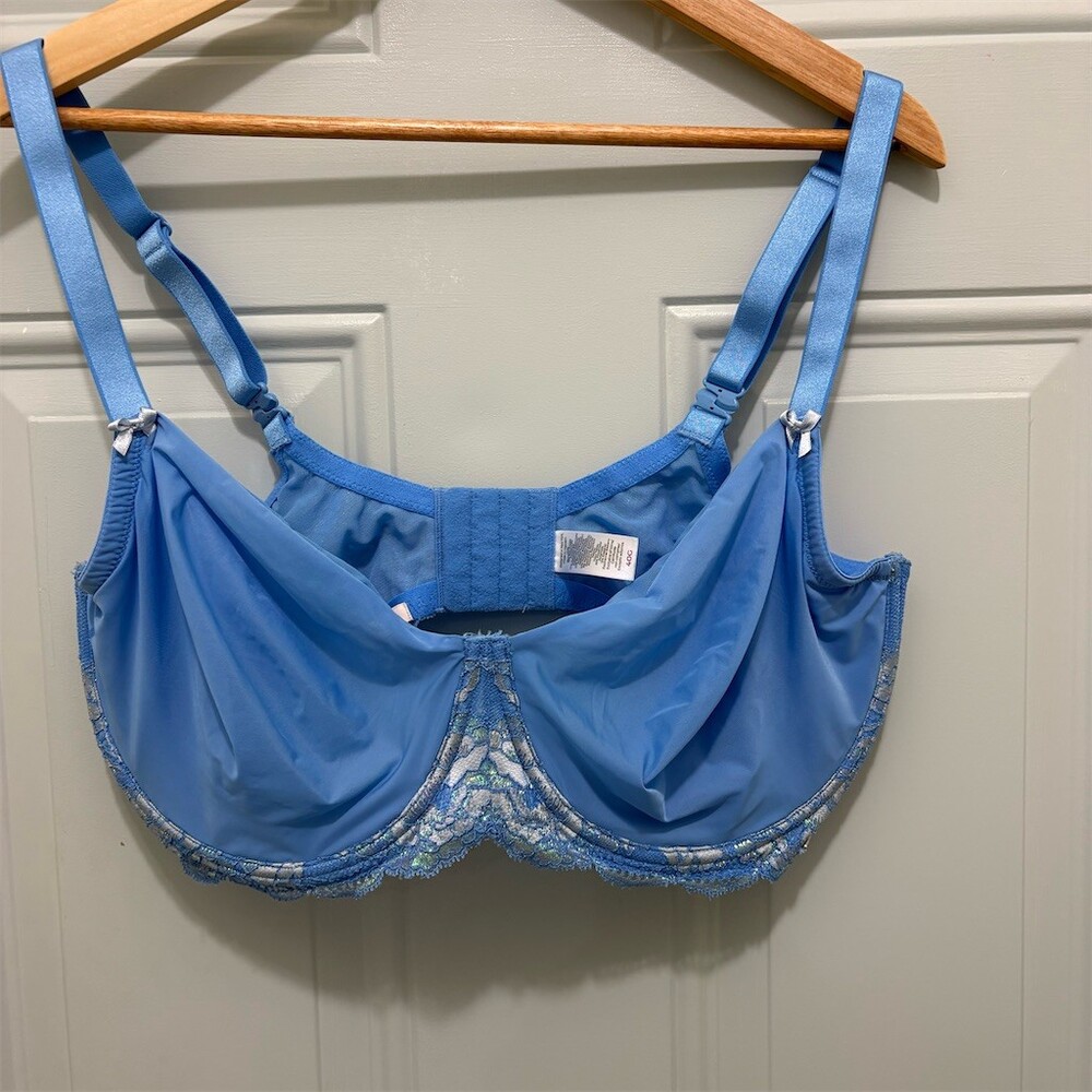 Adore Me Bra Womens 40G Blue Floral Lace Underwire Unlined Demi Adjustable